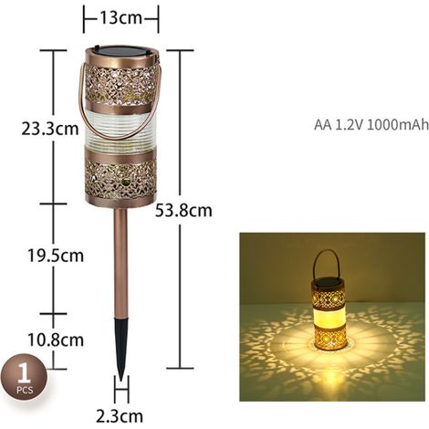 Lampe de jardin solaire LED, double usage (suspension/prise au sol), lanterne creuse décorative pour jardin (or rose) (1/5)