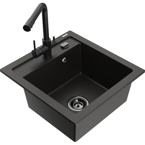 Mexen Vito lavello da cucina in granito 1-vasca con rubinetto Duero, nero/oro metallizzato - 6503-75-671600-70-B (1/5)