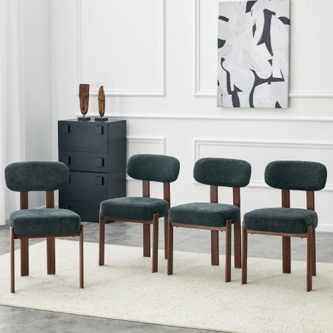 Lot de 4 chaises de salle à manger en lin avec dossier courbé et pieds en métal, style mi-siècle, noir (1/5)