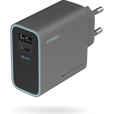 Cargador de pared Cuktech CUKAD653EUGR de 65 W con tecnología GaN, 2 puertos USB-C y 1 puerto USB-A - Gris (1/5)