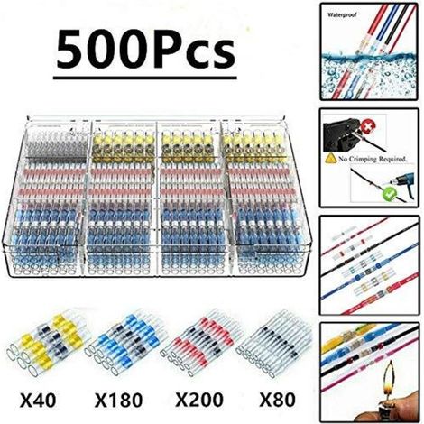 500Pcs Cosses Electriques Souder Gaine Thermorétractable,Maidodo Thermorétractables Souder Bout à Bout Seal Connecteurs Electriques Isolés Etanche Marine Marine Automobile Cuivre (1/5)