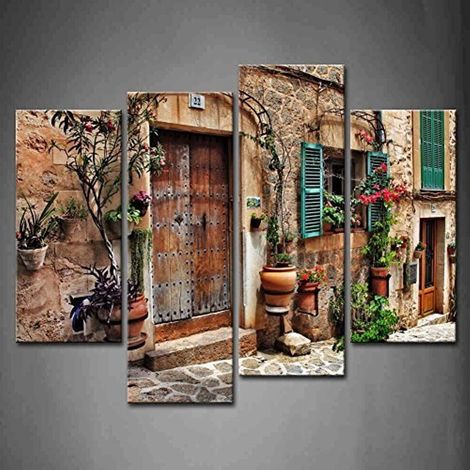 4-teiliges Leinwandbild Toskana Italienische Gasse rustikal 12x26/12x35 Zoll (1/5)