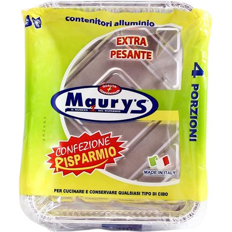 MAURY'S CONTENITORE PER ALIMENTI IN ALLUMINIO 4 PORZIONI 6PZ EXTRA PESANTE (1/2)