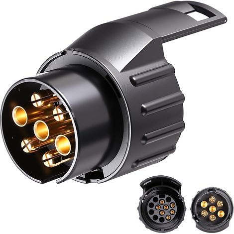 1 paquet Adaptateur Remorque de 7 Broches vers 13 Broches pour Voiture Camion Caravane Attelage, Noir, Imperméable (1/5)