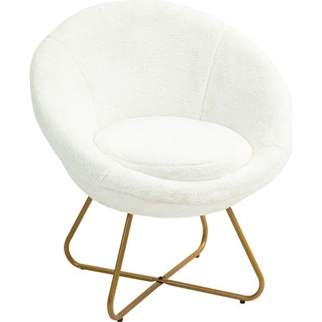HOMCOM Poltroncina da Camera con Gambe in Metallo e Finta Pelliccia Bianco (1/5)