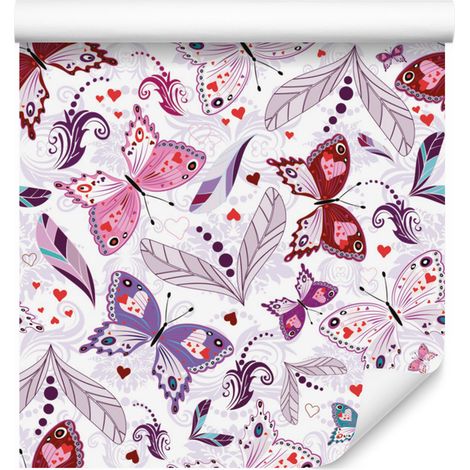 Papel pintado de mariposas, corazones y lunares para salón y dormitorio, 50x1000 cm. (1/5)