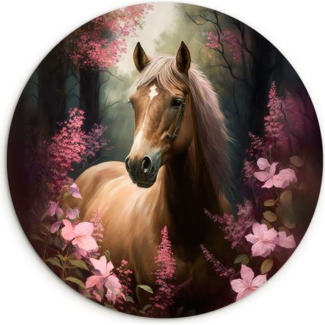 LE TABLEAU Cheval - Fleurs - Rose - Nature - Forêt Tableau Décoration Murale 30x30 cm (1/5)