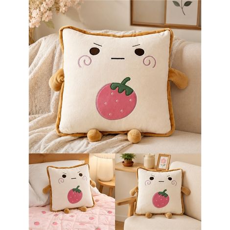 Coussin peluche fraise blanc cassé 38x38 cm doux moelleux décoration chambre enfant canapé style kawaii confortable (1/5)