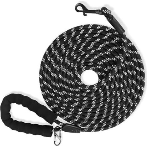 Longe pour Chien, 5M 10M 20M Solide Laisse Chien Poignée Rembourrée Confortable Laisse de Dressage, Laisse Longue de Petites à Grandes Taille (Noir, 5M8MM) (1/5)