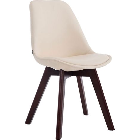 Chaise de salle à manger x1 style scandinave en PVC crème support 4 pieds en bois couleur noyer 100003748