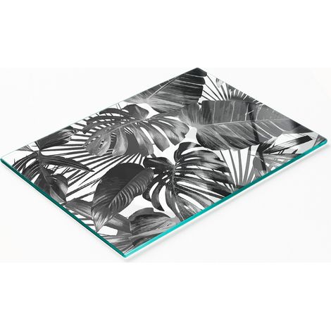 Küchenservierbrett aus Glas mit tropischem Blättermotiv, 80 x 52 cm (1/5)