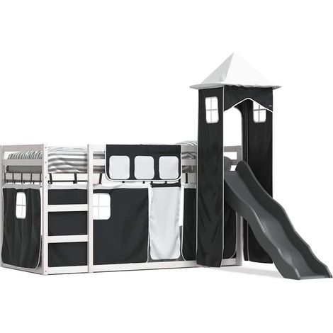 Maison Exclusive - Letto a Castello con Scivolo e Tende Bianco e Nero 80x200 cm