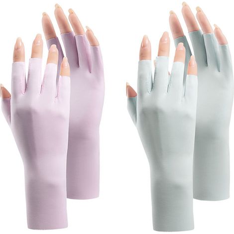 2 paires de gants sans doigts anti-UV, gants d'été, gants de conduite de protection pour femmes et filles (1/5)