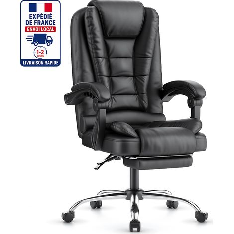 Chaise de bureau Xhomrattan avec repose-pieds, accoudoirs, large assise rembourrée, Chaise ergonomique, hauteur réglable sur 10 cm, Noir