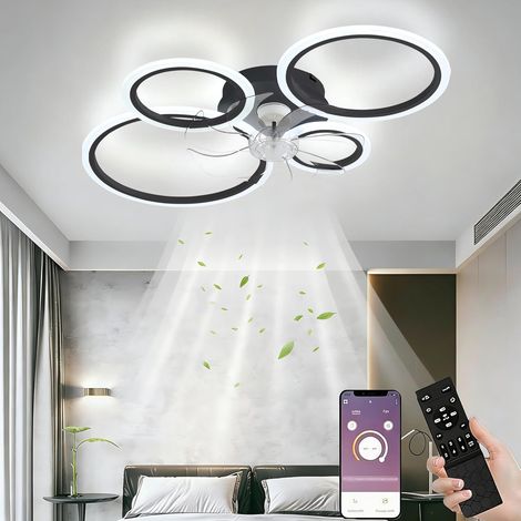 Ventilateur De Plafond avec Lumière LED, Plafonnier Télécommande Silencieux 96W avec Variateur D'intensité, Minuterie pour Chambre À Coucher, Salon - Noir 80x12cm (1/5)