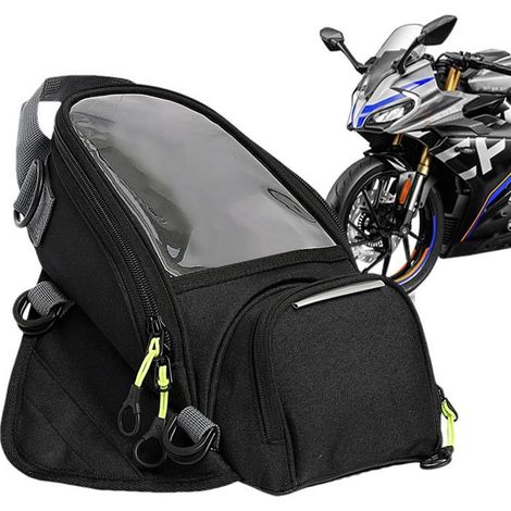 Sacoche de réservoir de moto - Sacoche de moto noire imperméable en tissu Oxford en forme de selle - Sac magnétique universel, compatible avec les modèles Honda, Yamaha, Suzuki et autres. (1/5)