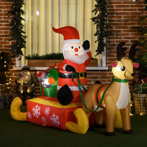Décoration gonflable de Noël - pour le jardin - avec des lumières LED - Père Noël avec traîneau et rennes - Moderne (1/5)