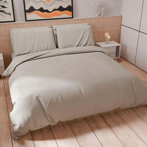 Set Housse de Couette 200x200 cm 1 Taie d'oreiller 50x80 cm Incluse, Parure de Lit Microfibre 1/2 Personnes Douce Gris Clair (1/5)