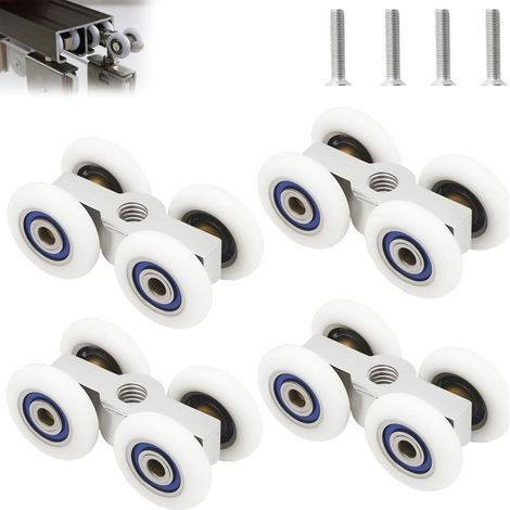 4 Pièces Roulettes pour Porte Coulissante de Douche en Verre avec M6 Vis, 20 mm Roulette Porte Coulissante Douche, Glissière 4 Roues Accessoires, pour Porte de Verre Salle