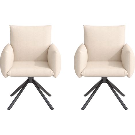 Lot 2 chaises pivotantes 360° beige velours - 4 pieds métal - Appuie-tête - Rembourrées - Pour salon, chambre, bureau - Ergonomiques (1/5)