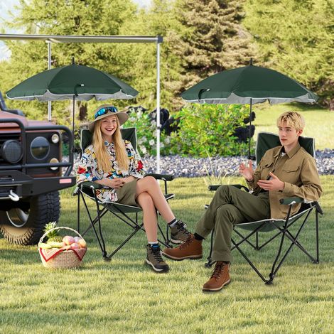 Chaise de Camping avec Parasol Réglable Chaise de Jardin Pliable avec Sac de Transport Portable Siège et Dossier Rembourrés Vert (1/3)