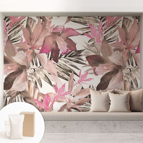 Papier peint intissé décoratif pour chambre et salon Design moderne à poser facilement - Colle incluse gratuite Fleurs exotiques 208x146 cm (1/5)