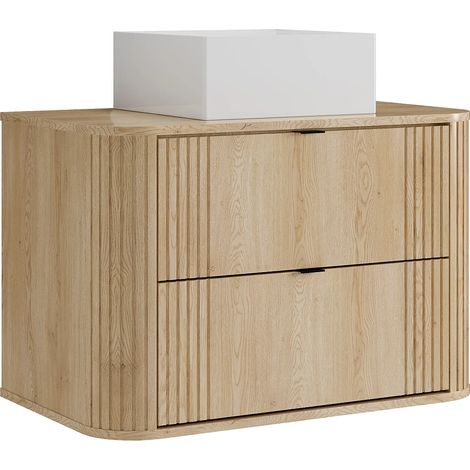 Mobile bagno sospesocon lavabo da appoggio quadrato Naturale chiaro 80 cm - FILOR (1/5)