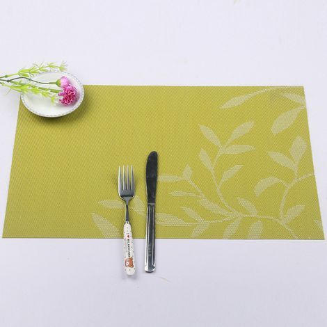 Lot de 8 sets de table en PVC à motif floral, résistants à la chaleur – Sets de table en vinyle anti-taches (Vert) (1/3)