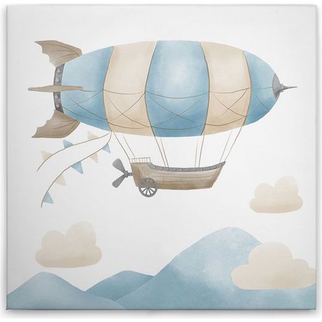 Leinwandbild Zeppelin mit Wolken Blau Beige M1-No.50573 - Kunstdruck auf Leinwand in Beige Blau - Wandbild 30 x 30 cm (1/5)
