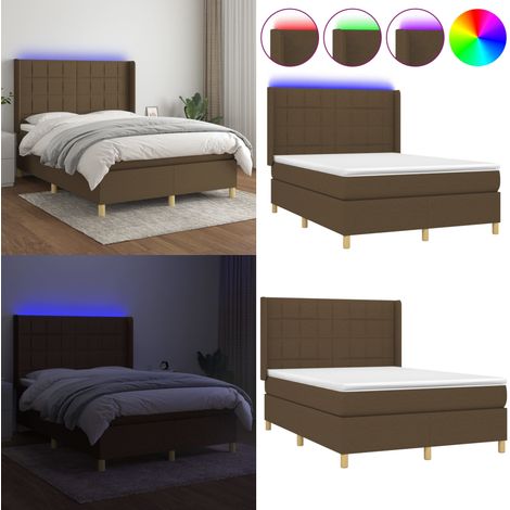Sommier à lattes de lit matelas et LED Marron foncé 140x200 cm - Sommier Tapissier - Lit Avec Led - Matelas À Ressorts Ensachés - Têted Lit Ajustable - Éclairage LED - Home & Living (1/5)