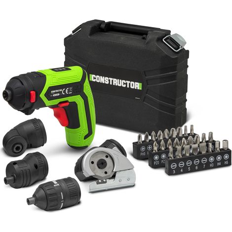 Tournevis rechargeable 4V lithium – Couple 4Nm – 1500mAh – 200 t/min – 26 embouts – Coffret de rangement – Éclairage LED – Constructor (1/5)