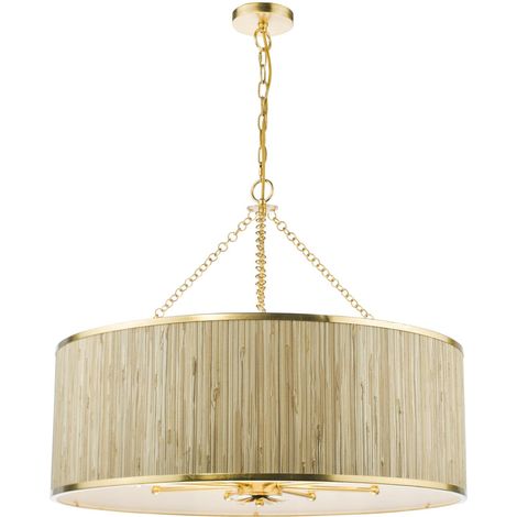 Dar Fenella Suspension Fenella à 8 lumières avec abat-jour en feuille d'or et jonc de mer (1/5)