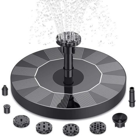 Fontaine de jardin solaire YWEI - 1W - 6 buses - adaptée aux bassins - noir en plastique-résine (1/4)