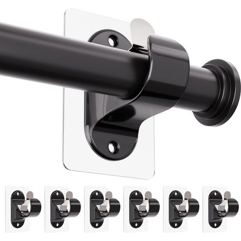 Support de Tringle à Rideaux sans Percage (Noir 6 Pièces),Fixation Autocollante Forte pour Salle de Bain, Cuisine, Salon, Commode Chambre (1/5)
