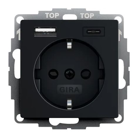 Gira SCHUKO SP Alimentación USB 2f Tipo A/C System 55 Negro m [2459005], 2459 005