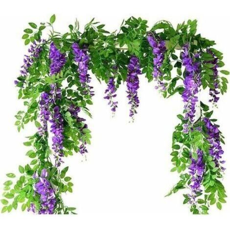 Guirlandes de glycine artificielles, lot de 2, fleurs artificielles en soie à suspendre, plantes artificielles pour jardin, mur, extérieur, verdure, jungle, fête, mariage, arche, décoration (1/5)