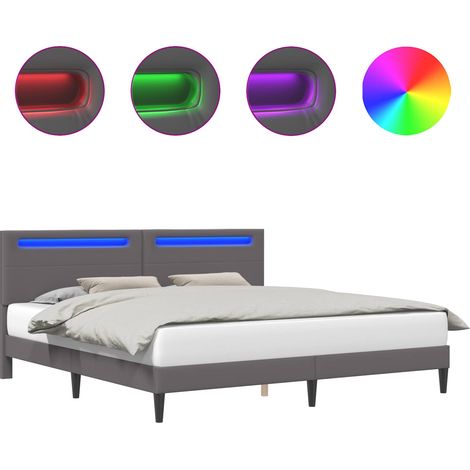 Bed Frame with LED Strip Lights Grey 180 x 200 cm Faux Leather vidaXL
