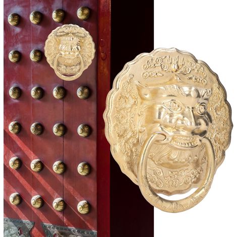 Heurtoir de porte de style chinois à tête d'animal, poignée en bronze antique, poignée de portail à tête d'animal, poignée de porte en bois à double vantail, anneau de traction en bronze (1/5)