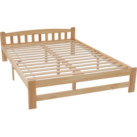 Letto matrimoniale in legno di pino naturale con testiera e rete a doghe 140x200 cm (1/5)