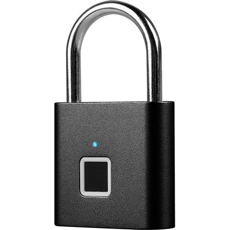 Serrure à empreintes digitales : serrure intelligente étanche, serrure avec empreintes digitales, cadenas avec empreintes digitales, charge USB, cadenas pour salle de sport, bagages (noir) (1/5)