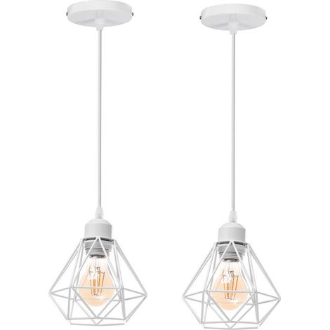 2PCS Plafonnier Rétro Blanc Suspension Luminaire Vintage D'Intérieur Suspension Lustre E27 Cage En Métal (1/5)