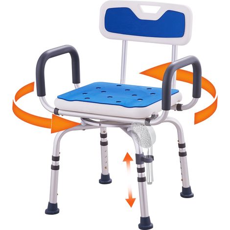 180 kg Chaise de douche pivotante 360° réglable, siège de bain antidérapant avec dossier pour personnes âgées (1/5)