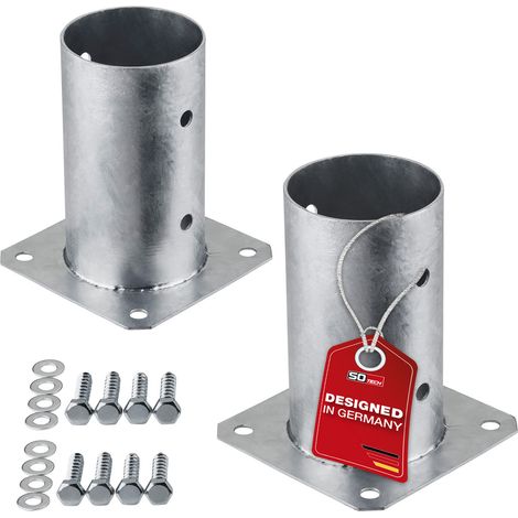 SOTECH Bodenanker zum Aufschrauben Stahl feuerverzinkt optimal für Garten oder Terrasse, Pfostenträger für Rundholz (rund Ø 80 mm) 152 mm Höhe, 2 Stück