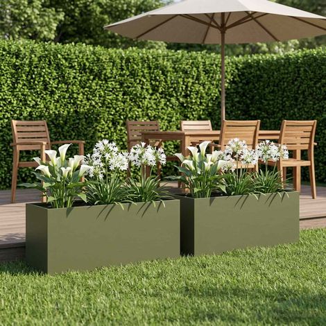 vidaXL Macetero de Jardín 2 uds. Verde oliva 100 x 40 x 40 cm (1/5)