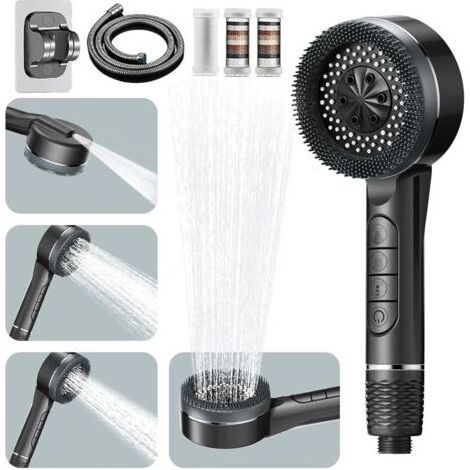 Pommeau De Douche - Filtre Triple - 4 Modes De Jet - Flexible 1 5 M - Pour Eau Dure - 1 Piece (1/5)