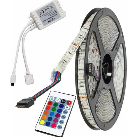 Striscia led smd 5050 rgb multicolore strip 5 metri 300 led con telecomando e centralina IP55 per esterno waterproof impermeabile adesiva illuminazione per casa negozio (1/5)