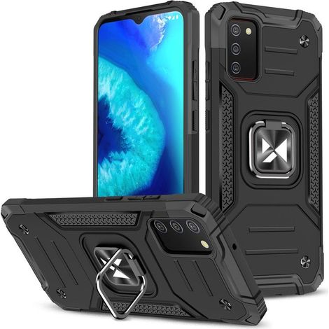 Cover protettiva rinforzata + supporto magnetico Ring Armor per Samsung Galaxy A03s, colore nero (1/5)