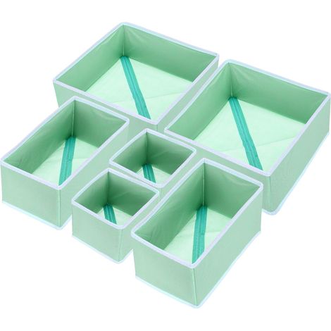 Boîte de rangement pliable 6 cases - Organisation chaussettes, sous-vêtements, écharpes - Tiroir, dressing, rangement vêtements - Vert (1/5)