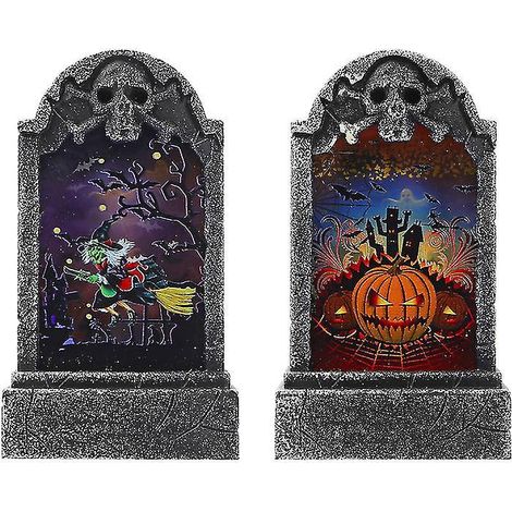 2 Stück Grabstein-Nachtlampen für Halloween-Dekorationen (1/3)