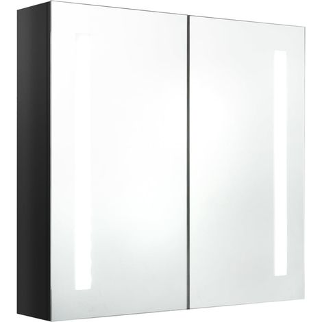 Armadietto Bagno con Specchio e LED Nero Lucido 62x14x60 cm vidaXL